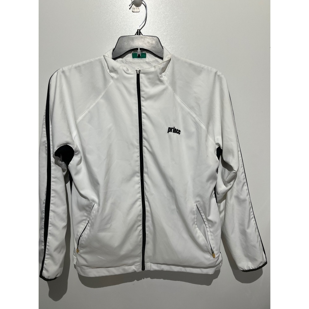 Prince Tennis Warm Up Track Jacket White Black Full Zip Athletic Mens Small